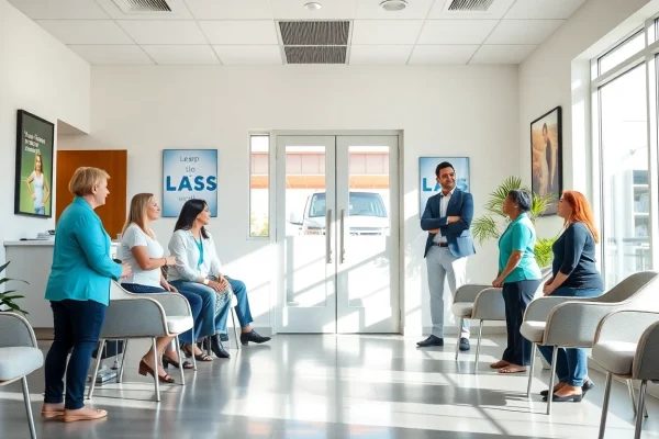 Clients consulting in a las vegas weight loss center with friendly staff in a welcoming environment.