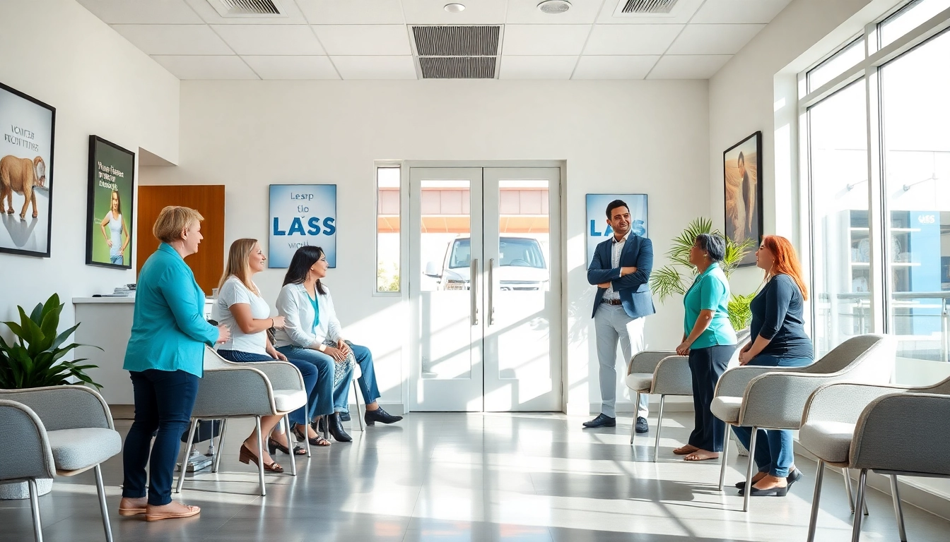 Clients consulting in a las vegas weight loss center with friendly staff in a welcoming environment.