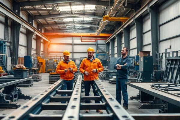 Showcasing custom steel fabrication processes in a professional workshop environment.