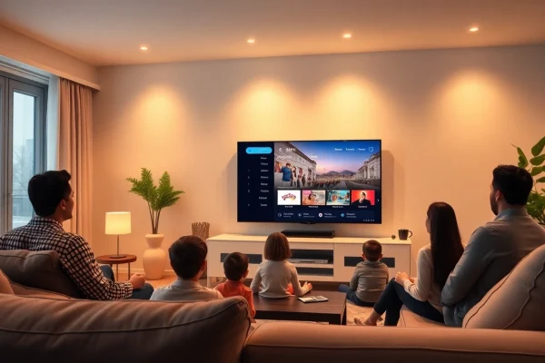 Comprar IPTV en una sala moderna disfrutando de una experiencia de streaming premium.