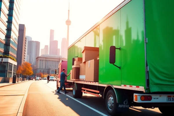 Efficient team moving furniture in Toronto, showcasing the best moving company Toronto during a bright day.