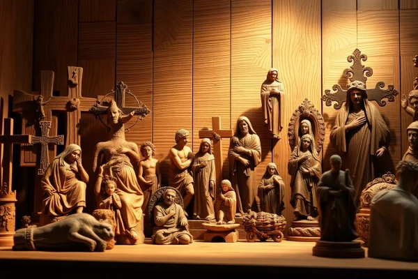 Showcase of unique Olive wood carvings with detailed craftsmanship highlights