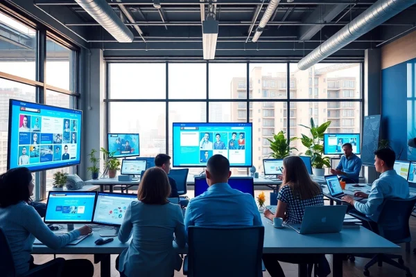 Creative team designing web design kansas city projects in a modern office.