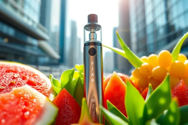 Showcasing the FIFTY BAR 6.5K disposable vape among vibrant fruit elements for a refreshing look.